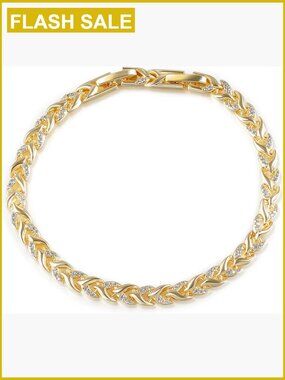 14K Gold Plated Wheat Chain Bracelet Stackable Tennis Jewelry Women Men